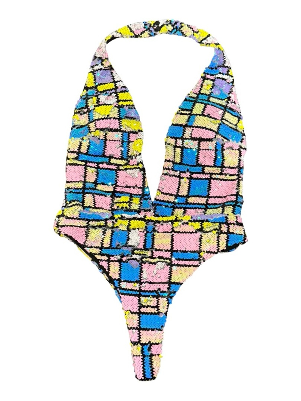 L'ATISTE Sequin Pastel Plaid One-Piece Swimsuit in Pink, Blue, Yellow, Green - Picture 4 of 17